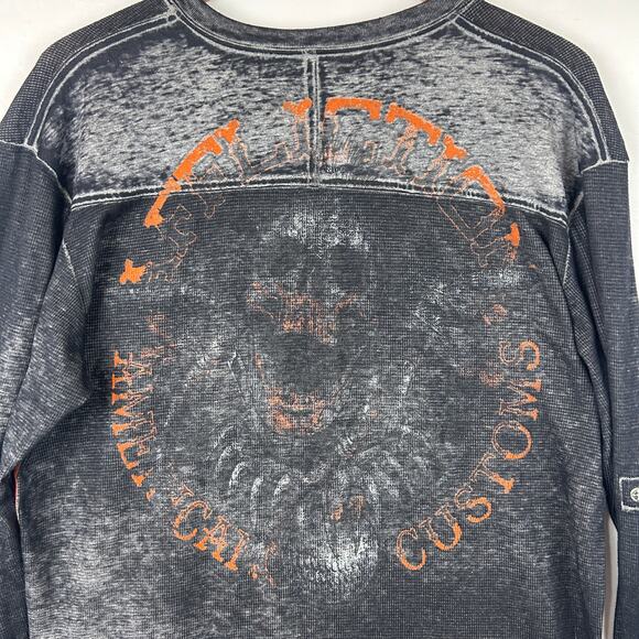 Affliction Skull Waffle Thermal Henley Long Sleeve Shirt Gray Skull Mens Size XL - Picture 5 of 7